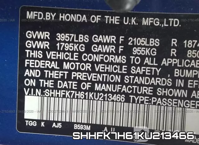 SHHFK7H61KU213466 фото 10