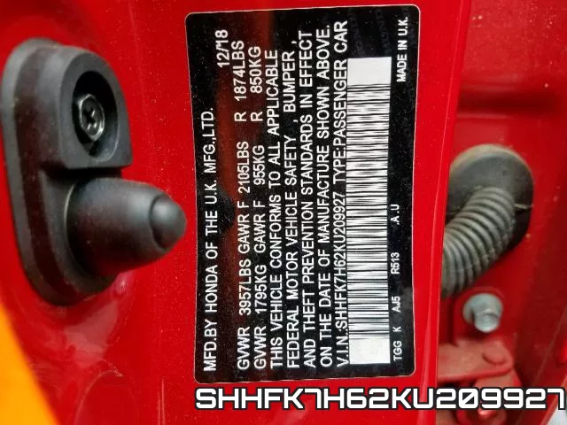 SHHFK7H62KU209927 фото 2