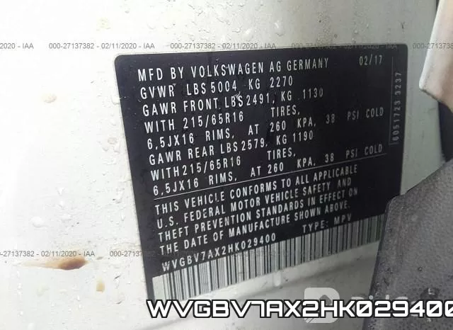 WVGBV7AX2HK029400 фото 10