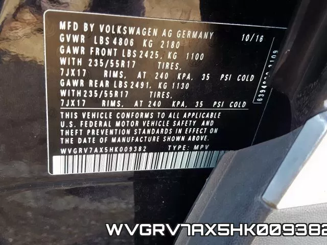 WVGRV7AX5HK009382 фото 2