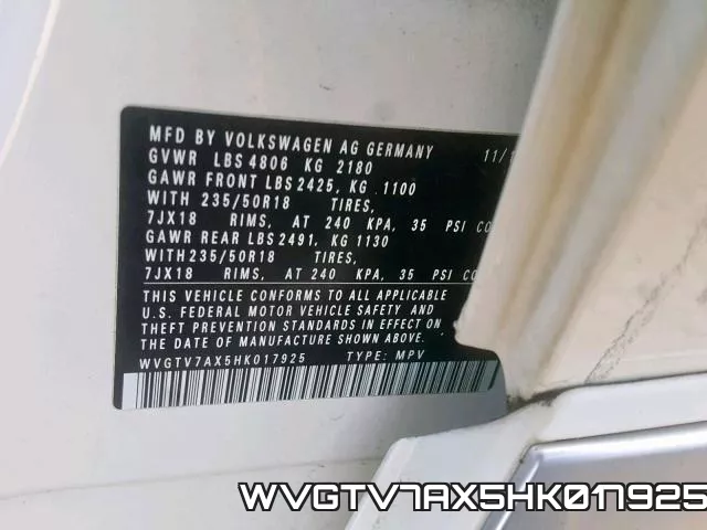 WVGTV7AX5HK017925 фото 2