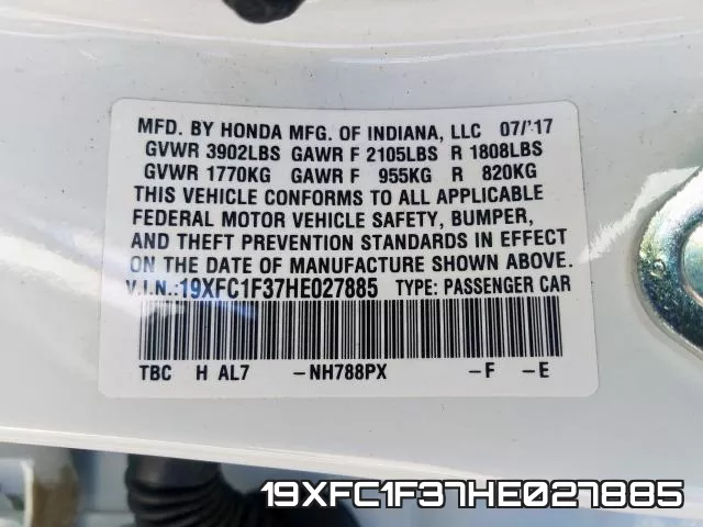 19XFC1F37HE027885 фото 2