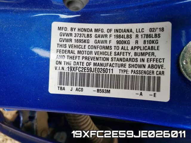 19XFC2E59JE026011 фото 2