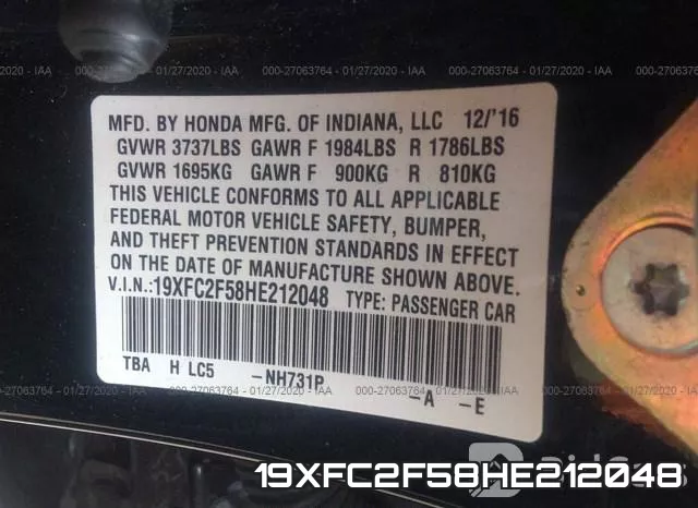 19XFC2F58HE212048 фото 10