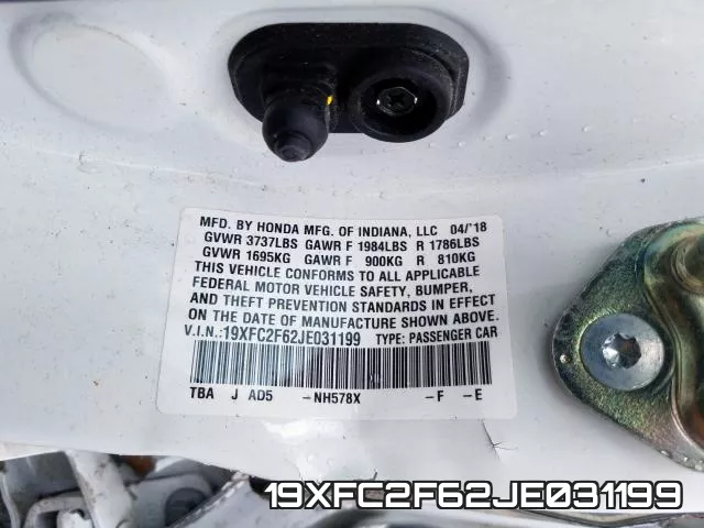 19XFC2F62JE031199 фото 2