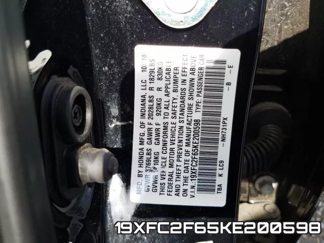 19XFC2F65KE200598 фото 2