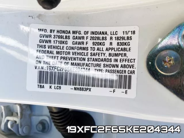 19XFC2F65KE204344 фото 2