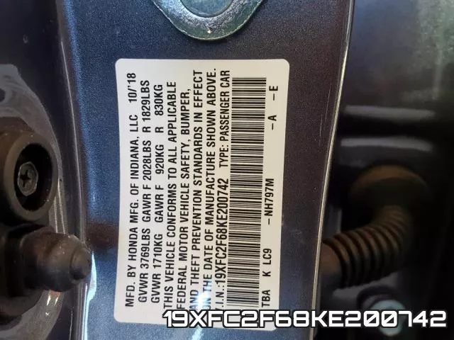 19XFC2F68KE200742 фото 2