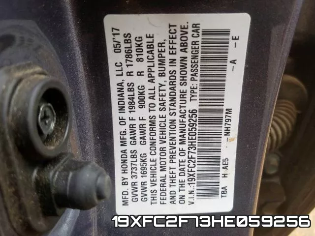 19XFC2F73HE059256 фото 2