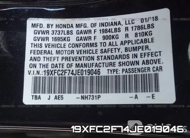 19XFC2F74JE019046 фото 10
