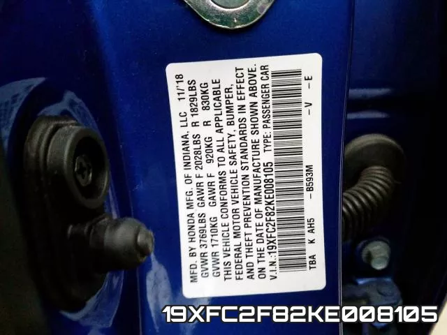 19XFC2F82KE008105 фото 2