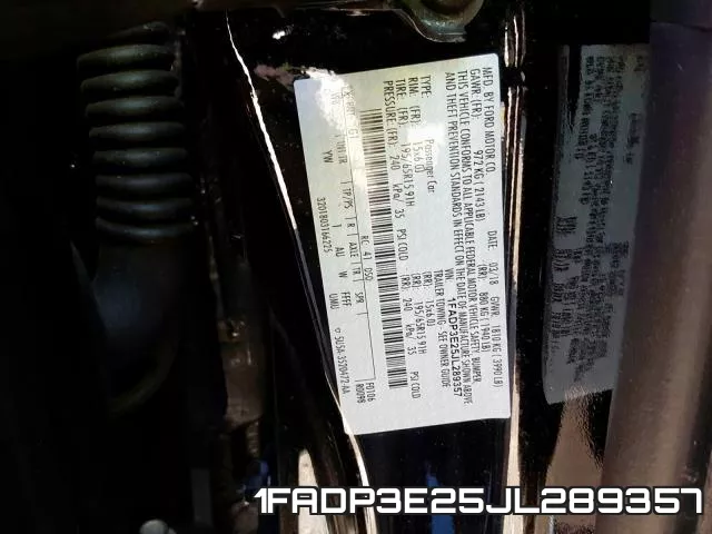 1FADP3E25JL289357 фото 2