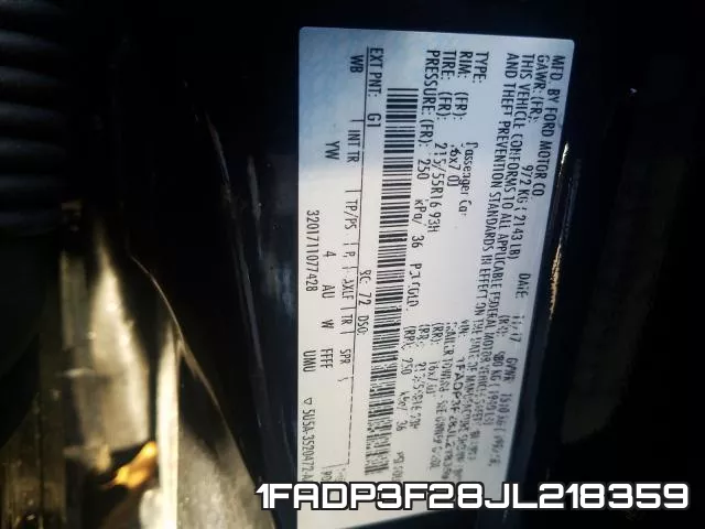 1FADP3F28JL218359 фото 2