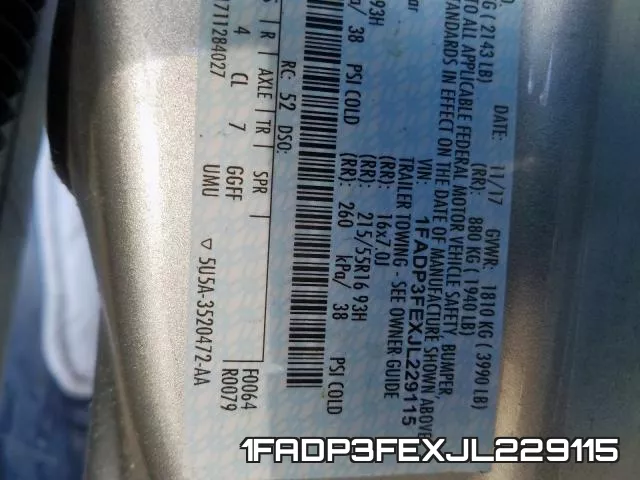1FADP3FEXJL229115 фото 2