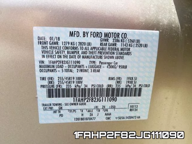 1FAHP2F82JG111090 фото 2