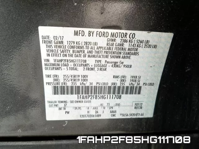 1FAHP2F85HG111708 фото 2
