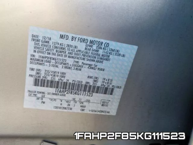 1FAHP2F85KG111523 фото 2