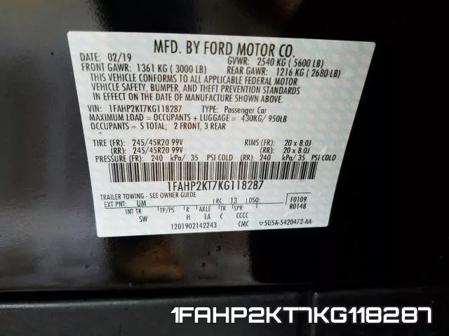 1FAHP2KT7KG118287 фото 2