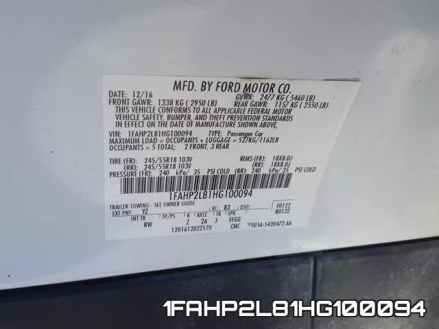 1FAHP2L81HG100094 фото 2