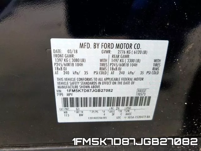 1FM5K7D87JGB27082 фото 2
