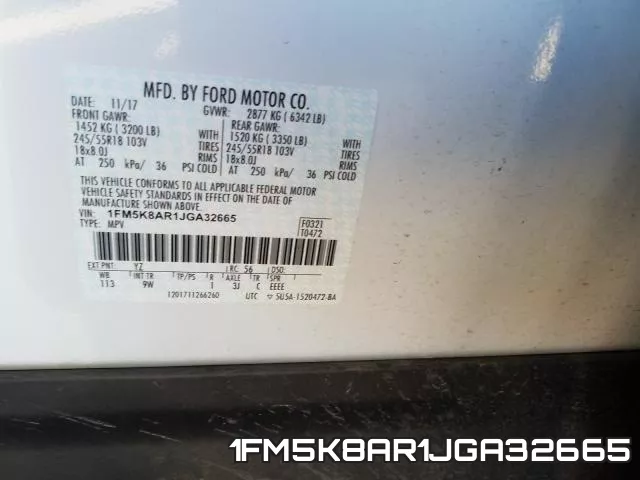 1FM5K8AR1JGA32665 фото 2