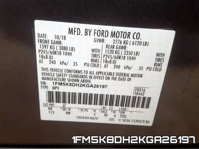1FM5K8DH2KGA26197 фото 2