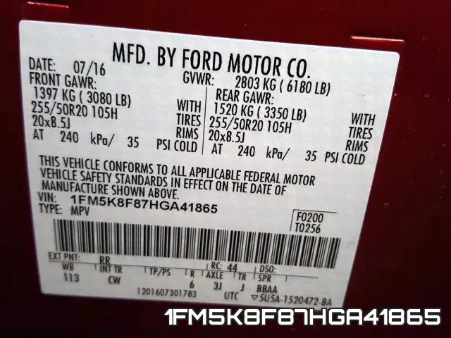 1FM5K8F87HGA41865 фото 2