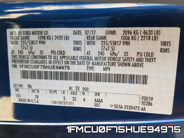 1FMCU0F75HUE94975 фото 2