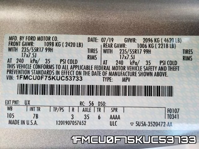 1FMCU0F75KUC53733 фото 2