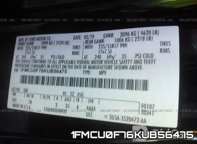 1FMCU0F76KUB56475 фото 10