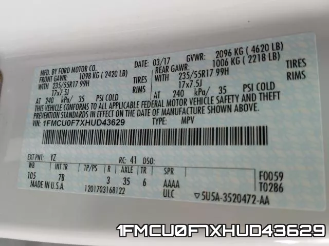 1FMCU0F7XHUD43629 фото 2