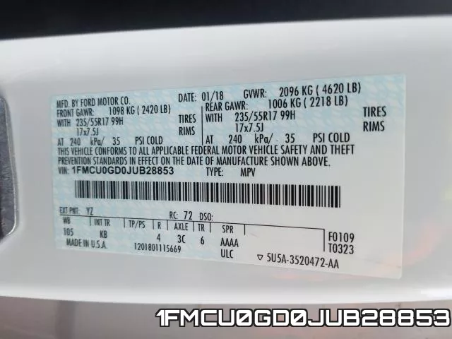 1FMCU0GD0JUB28853 фото 2
