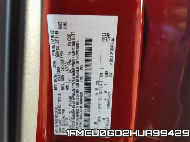 1FMCU0GD2HUA99429 фото 2