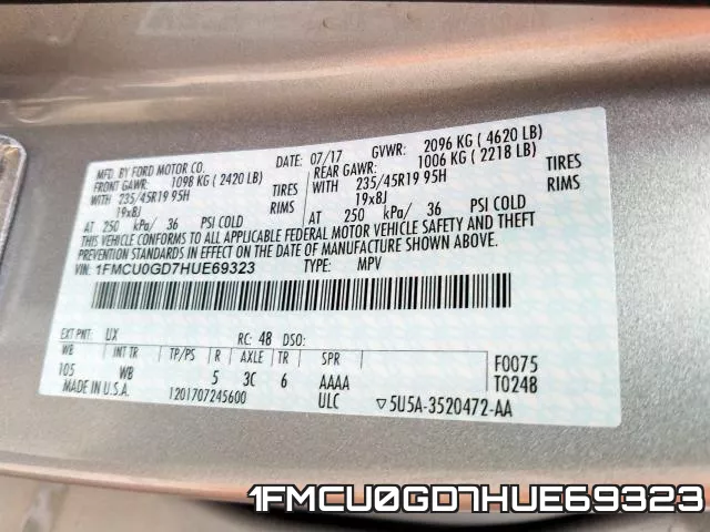 1FMCU0GD7HUE69323 фото 2