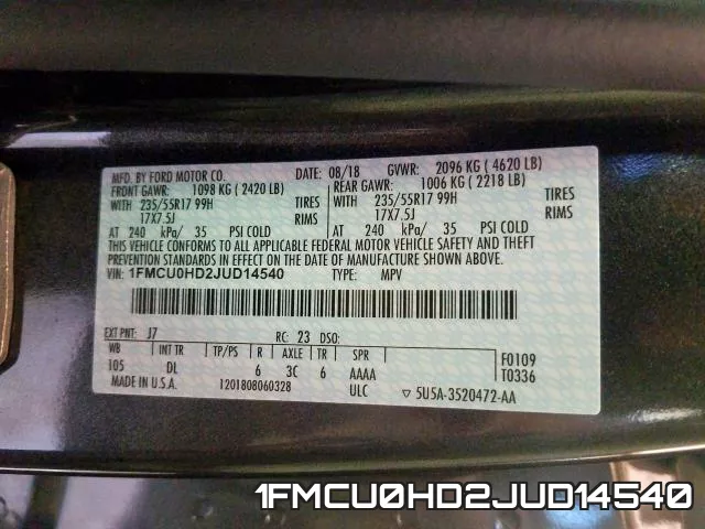 1FMCU0HD2JUD14540 фото 2