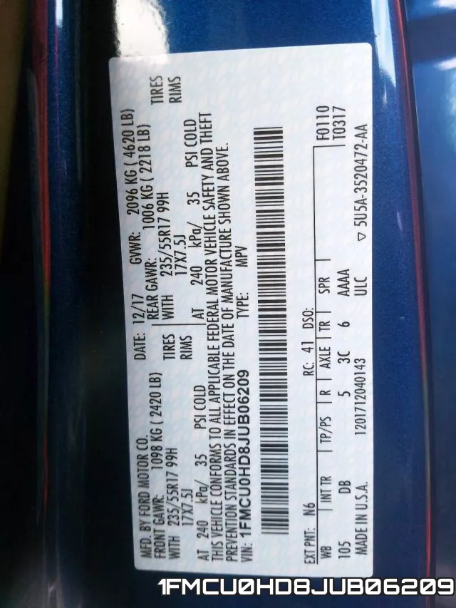 1FMCU0HD8JUB06209 фото 2