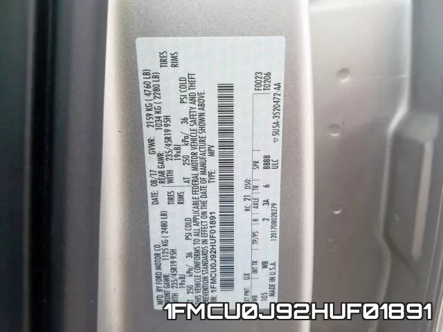 1FMCU0J92HUF01891 фото 2