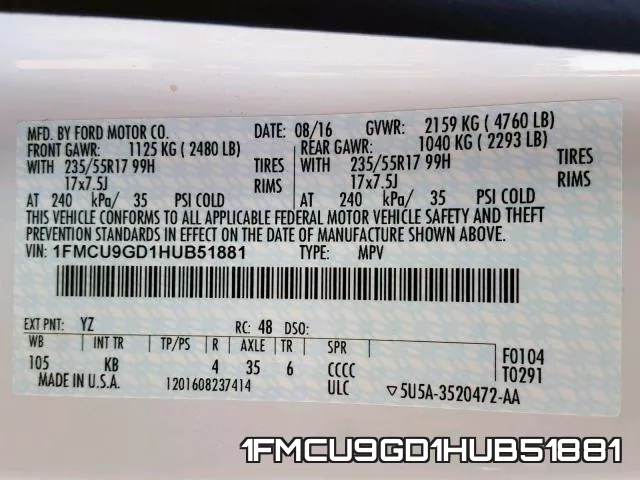 1FMCU9GD1HUB51881 фото 2