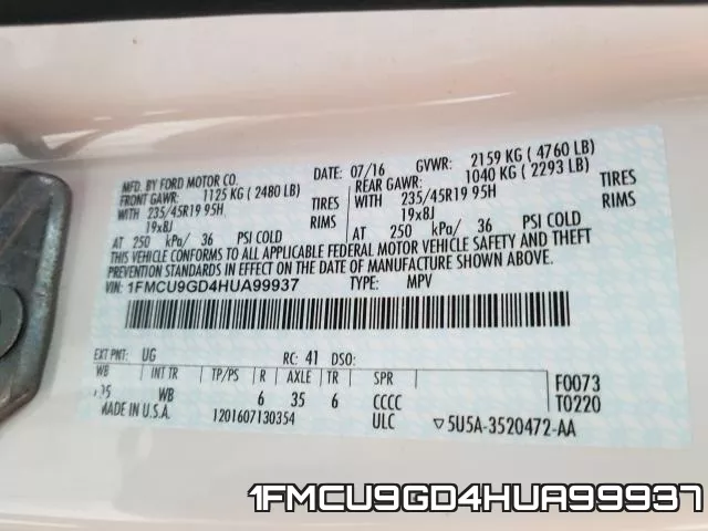 1FMCU9GD4HUA99937 фото 2