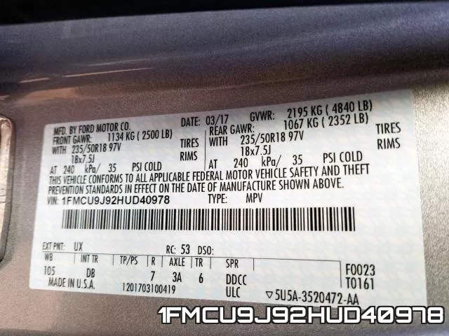 1FMCU9J92HUD40978 фото 2