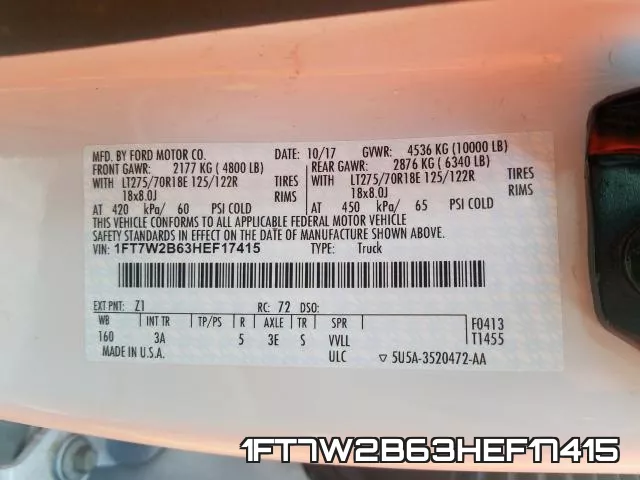 1FT7W2B63HEF17415 фото 2