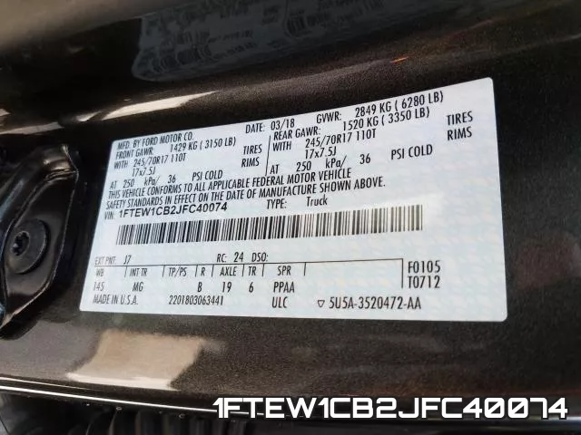 1FTEW1CB2JFC40074 фото 2