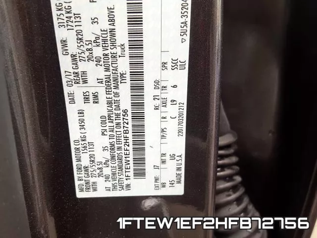 1FTEW1EF2HFB72756 фото 2