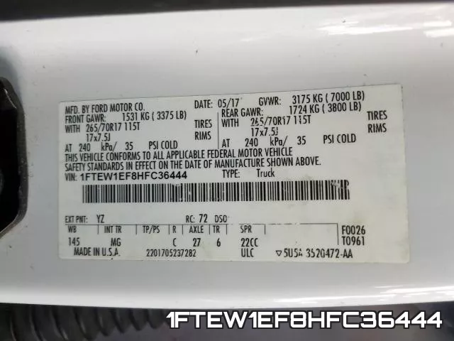 1FTEW1EF8HFC36444 фото 2
