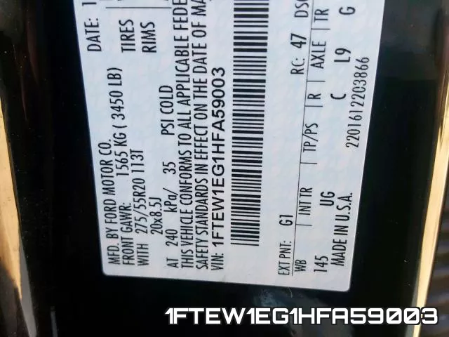 1FTEW1EG1HFA59003 фото 2