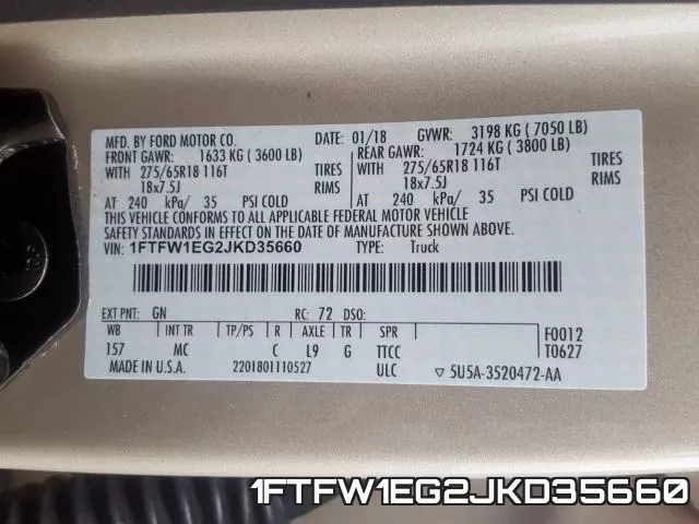 1FTFW1EG2JKD35660 фото 2