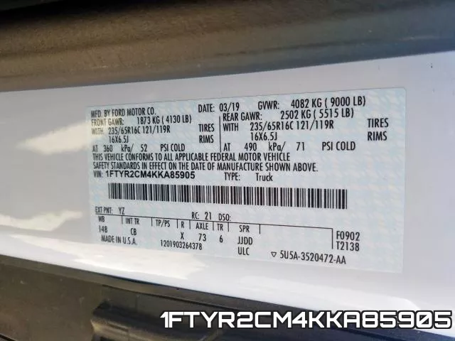 1FTYR2CM4KKA85905 фото 2
