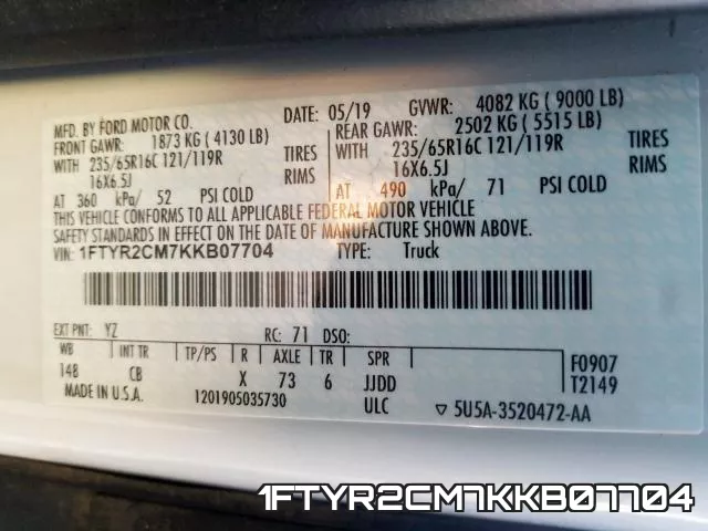 1FTYR2CM7KKB07704 фото 2