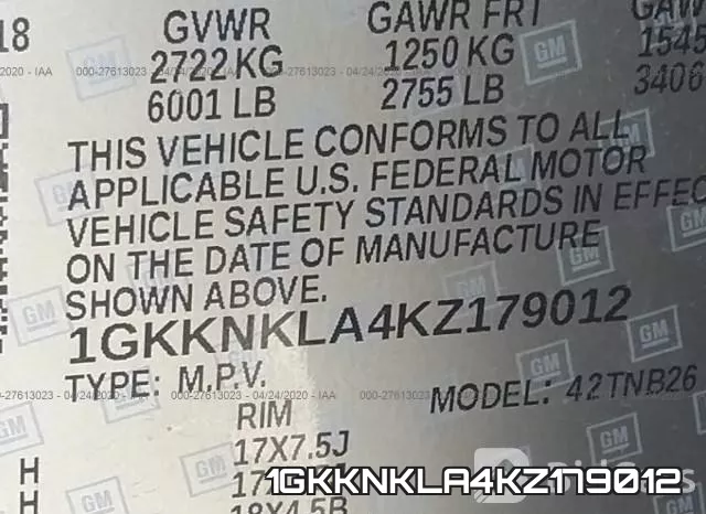1GKKNKLA4KZ179012 фото 10