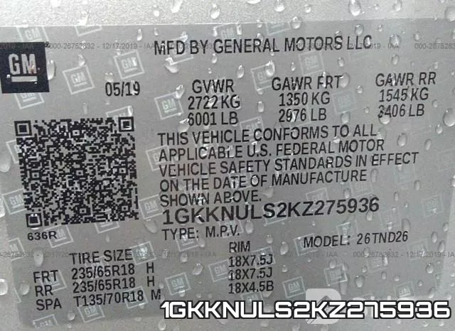 1GKKNULS2KZ275936 фото 10